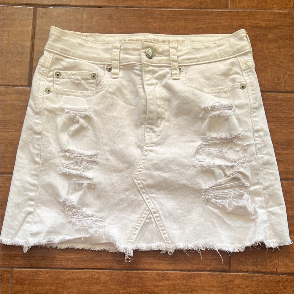 American Eagle, outfitters White Distressed Denim Skirt